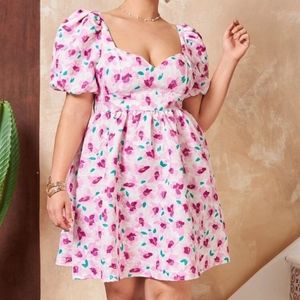Floral Print Sweetheart Neck Puff Sleeve Dress
